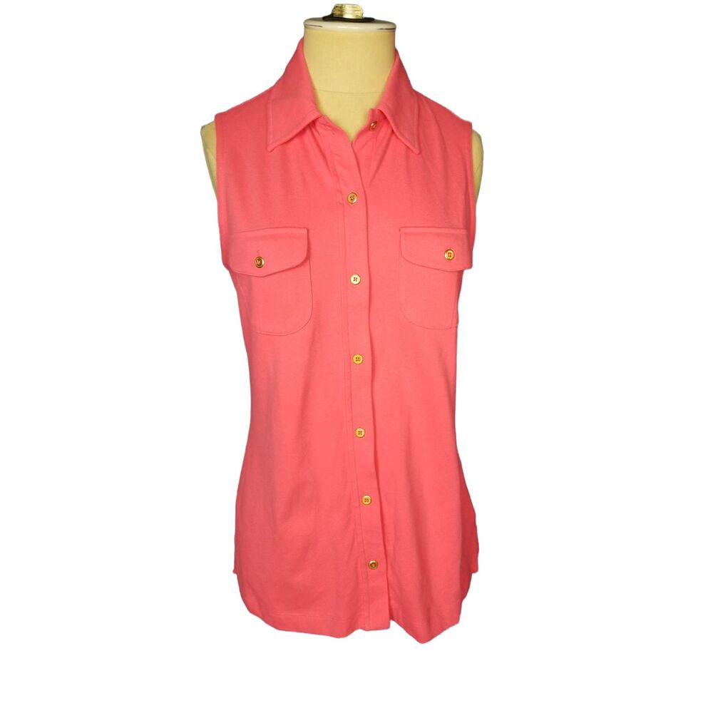 Land's End Coral Pink Tunic Golf Shirt Sleeveless Button down Size XS